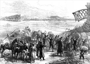 Crossing the Ebro at Castijon; War in Spain, 1875. Artist: Unknown