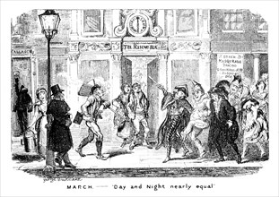 'March - Day and Night nearly equal', 19th century.Artist: George Cruikshank