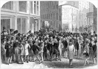 Kerbstone stockbrokers in New York, 1864. Creator: Mason Jackson.