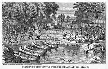 'Champlain's First Battle with the Indians, AD 1609', (1877). Artist: Unknown