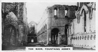 The Nave, Fountains Abbey, North Yorkshire, c1920s. Artist: Unknown