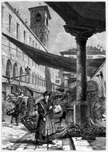 Rialto fruit market, Venice, Italy, 19th century.Artist: Whymper
