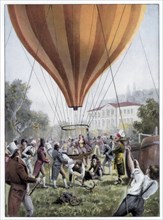 Joseph Louis Gay-Lussac's hot air balloon ascent, Paris, September 1804 (1900). Artist: Unknown