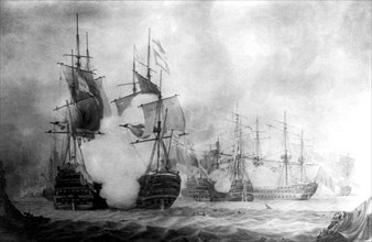 The Battle at Cape St Vincent, 19th century. Artist: Unknown