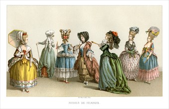 Women's fashions of the 18th century, (1885).Artist: Durin