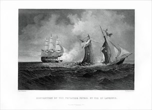 Destruction of the privateer 'Petrel' by the 'St Lawrence', 28 July 1861, (1862-1867).Artist: R Hinshelwood