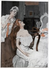 Woman having her hair done, late 19th-early 20th century.Artist: Ferdinand Freih van Reznicek