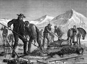 Swedish peasants prospecting for lake ore, c1880.Artist: Mairray