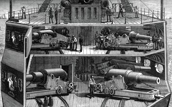 Section view of batteries in the ironclad frigate Alexandra, (c1880). Artist: Unknown