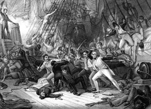 Nelson boarding the 'San Josef', Battle of Cape St Vincent, 1797.Artist: JJ Crew