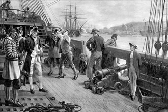 'Nelson's First Footing in the Navy, Chatham', 1771. Artist: Unknown