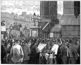 Crowd at the Mansion House reading the bulletins of the Prince of Wales's illness, 1871 (1900). Artist: Unknown