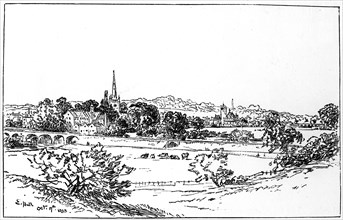 Stratford-upon-Avon, Warwickshire, as seen from the southeast, 1885.Artist: Edward Hull