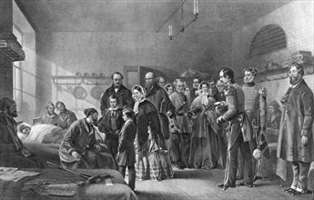 Queen Victoria (1819-1901) visiting wounded soldiers, 19th century. Artist: Unknown