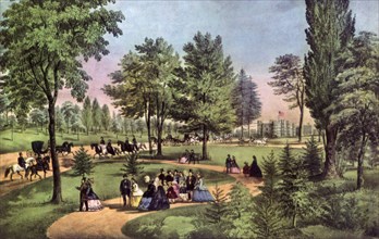 'The Drive, Central Park', 1862.Artist: Currier and Ives