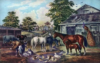 'American Farm Yard in the Morning', 1857. Artist: Currier and Ives