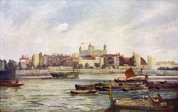 The Tower of London from across the Thames.Artist: Andre & Sleigh
