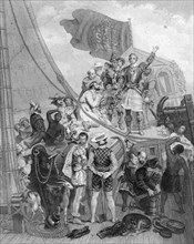 Columbus 'discovering' America, 1492, (19th century).Artist: Holhs