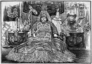 The body of Chief Shakes lying in state, Alaska, 1882.Artist: J Whitney