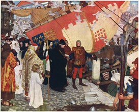 'The Departure of John and Sebastian Cabot from Bristol in 1497', c1900-1930Artist: Ernest Board