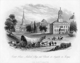 Court House - Medical College and Church, at Augusta in Georgia, 19th century. Artist: Unknown