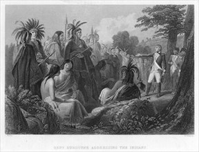 'General Burgoyne Addressing the Indians', c18th century.Artist: H Warren