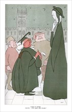 'Dante in Oxford; Proctor: 'Your Name And College?', 1904. Artist: Max Beerbohm