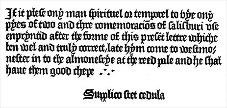 Advertisement for a book printed by William Caxton, 15th century (1893). Artist: Unknown
