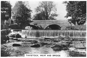 Tavistock, weir and bridge, 1937. Artist: Unknown