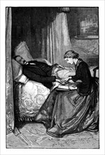 Princess Alice reading to her father, Prince Albert, c1850s. Artist: Unknown