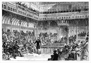 Benjamin Disraeli introducing his reform bill in the House of Commons, c1867. Artist: Unknown