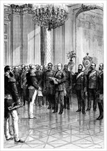 Proclaiming Kaiser Wilhelm I as first German Emperor, Versailles, 1871 (late 19th century). Artist: R Taylor