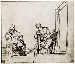 'Two Men Seated at a Doorway', 1913.Artist: Rembrandt Harmensz van Rijn