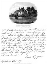 A letter from Reverend James Granger, and a view of his residence at Shiplake, 1769, (1840). Artist: James Granger