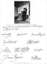 The pulpit of John Knox, and signatures of several eminent personages, 16th century, (1840).Artist: C J Smith
