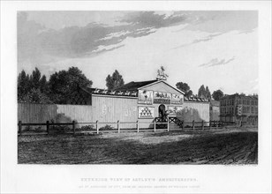 Exterior view of Astley's Amphitheatre in London as it appeared in 1777, (1840). Artist: William Capon