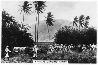 A navy landing party, St Kitts, West indies, 1937. Artist: Unknown