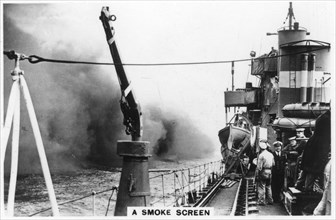 A smoke screen laid down by a destroyer, 1937. Artist: Unknown