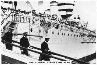 The admiral striking his flag, HMS 'Warspite', 1937. Artist: Unknown