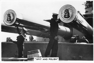 Sailors polishing the 16 inch guns of HMS 'Nelson', 1937. Artist: Unknown