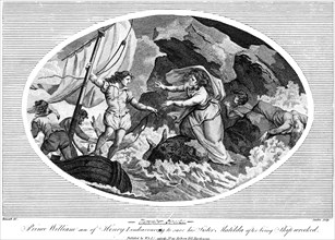 Prince William son of Henry I, endeavouring to save his sister Matilda after bing shipwrecked, 1792. Artist: Unknown