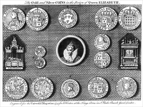 The gold and silver coins in the reign of Queen Elizabeth, 1751. Artist: Eldridge