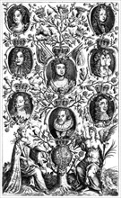 Queen Anne's (1665-1714) family tree. Artist: Unknown