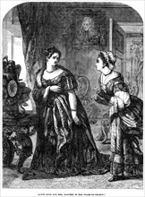 Queen Anne (1665-1714) and Mrs Danvers in the presence chamber. Artist: Unknown