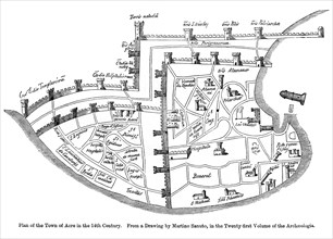 Plan of the town of Acre, Palestine, 14th century. Artist: Unknown