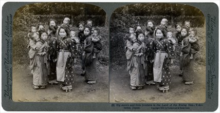 'Big sisters and little brothers in the Land of the Rising Sun', Yokohama, Japan, 1904. Artist: Underwood & Underwood