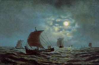 Sailing boats at night time, 20th century. Artist: Unknown