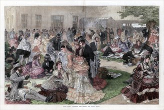 Luncheon time behind the grand stand, Ascot races, 1872. Artist: Unknown
