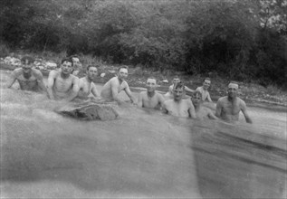 British soldiers washing in a mountain stream, Kalsi, India, 1917. Artist: Unknown