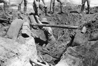 A collapsed British dugout, Mesopotamia, WWI, 1918. Artist: Unknown